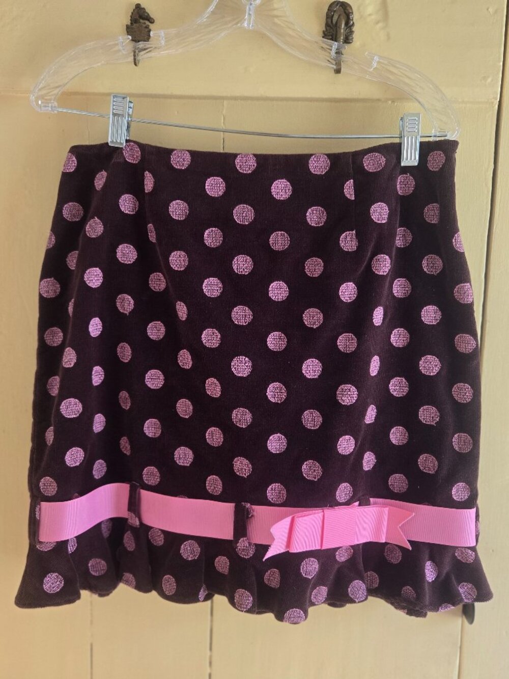 Brown and pink polka dot skirt